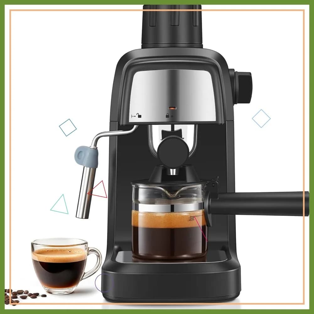 Macchina per Espresso 3.5 Bar 800W, Compatta con Lancia Vapore per 4 Tazze di Cappuccino e Latte, per Casa e Ufficio