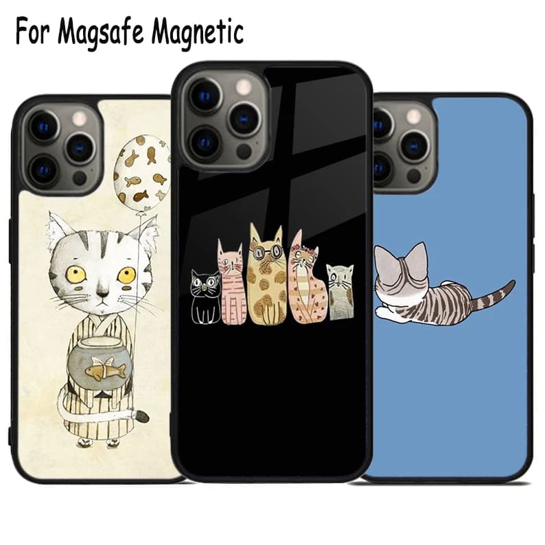 Custodia per telefono con ricarica wireless a forma di gatto, compatibile con iPhone 17 Air 15 16 16e 14 13 11 12 Pro Max Plus, cover magnetica Magsafe