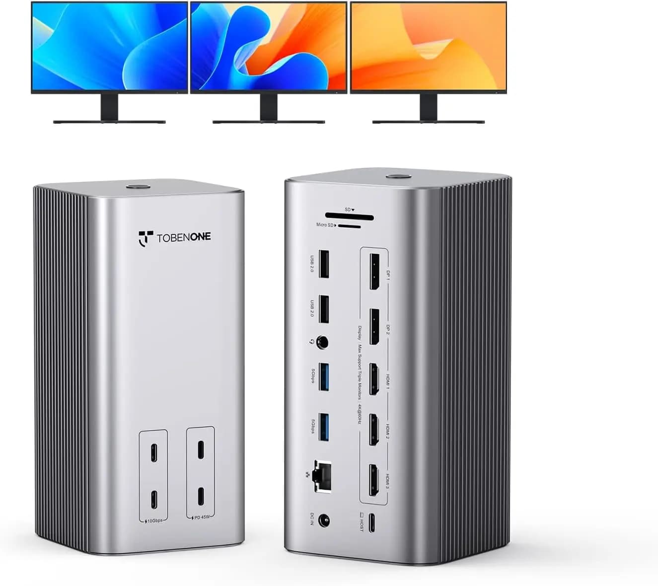 Docking Station per Tre Monitor 20-in-1 con 3 HDMI, 2 DP, Ricarica PD 45W per MacBook e Windows