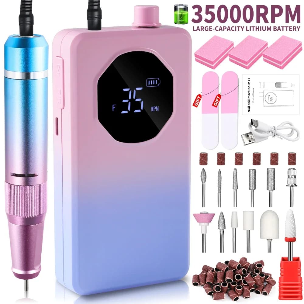Set di trapani elettrici ricaricabili da 35000 giri/min Kit di accessori per lime levigatrice per smalto professionale per strumenti per manicure