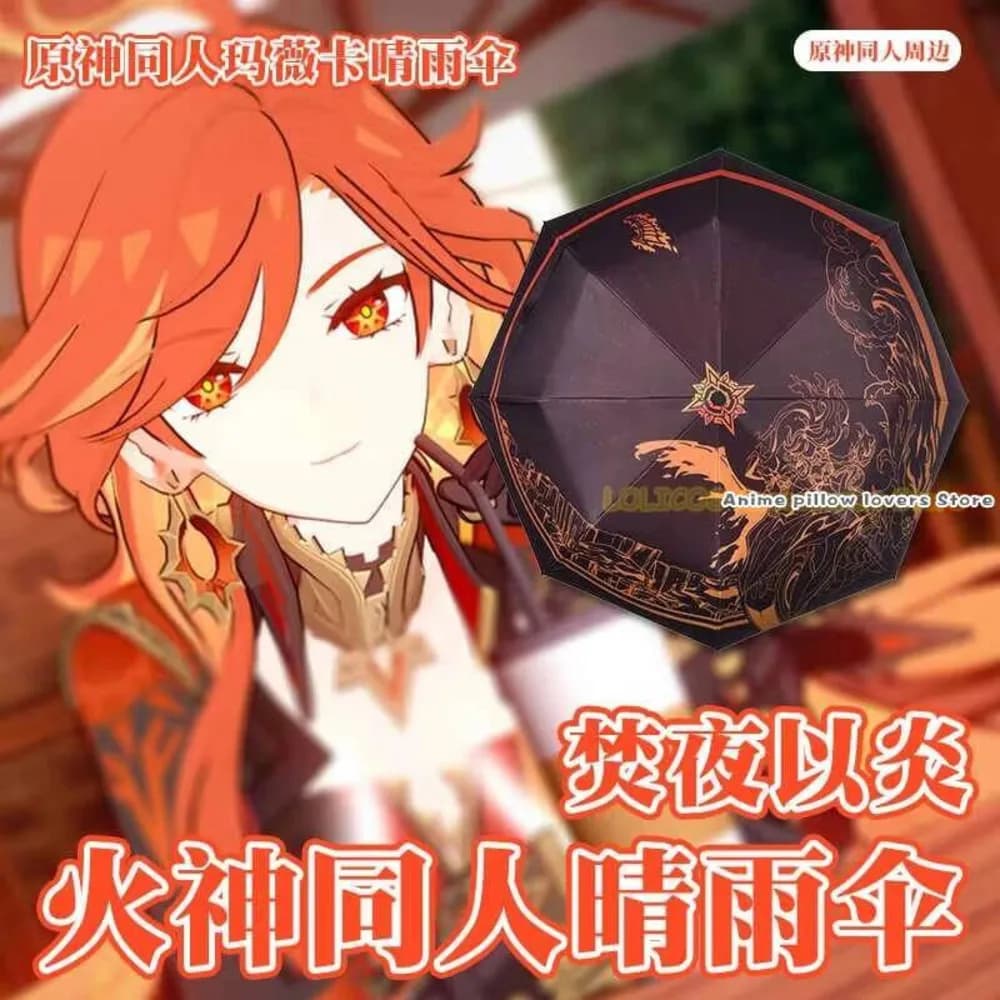 Game Mavuika Pyro Archon Genshin Impact Portable a Fold Sunscreen Parasol Windproof Rain Sunny Umbrella Cosplay Gift