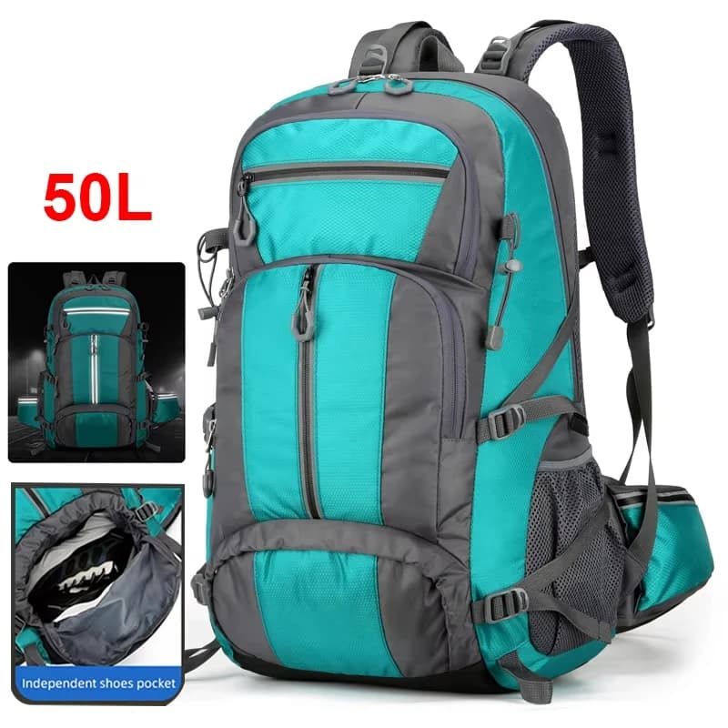 Borsa da viaggio grande da 50 litri, zaino da uomo per campeggio, escursionismo, scuola, zaino da esterno multifunzionale, borsa per laptop da 15,6 pollici per brevi distanze
