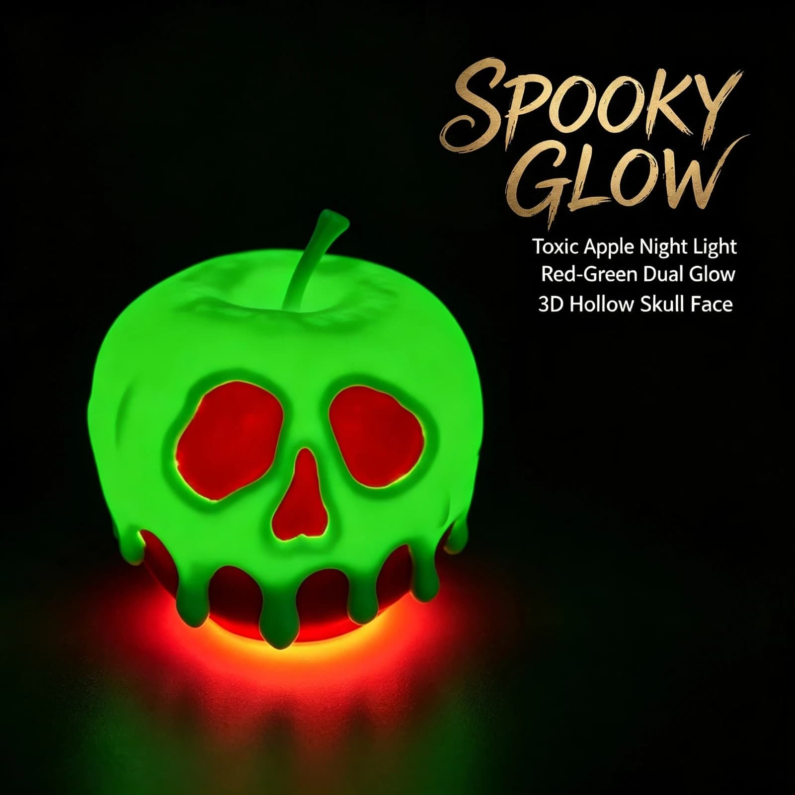 Green Poisoned Apple Skull Lamp LED Light Up Evils Queen Witch Prop Cos Halloween Party Home Bar Scary Decoration Spooky Gift
