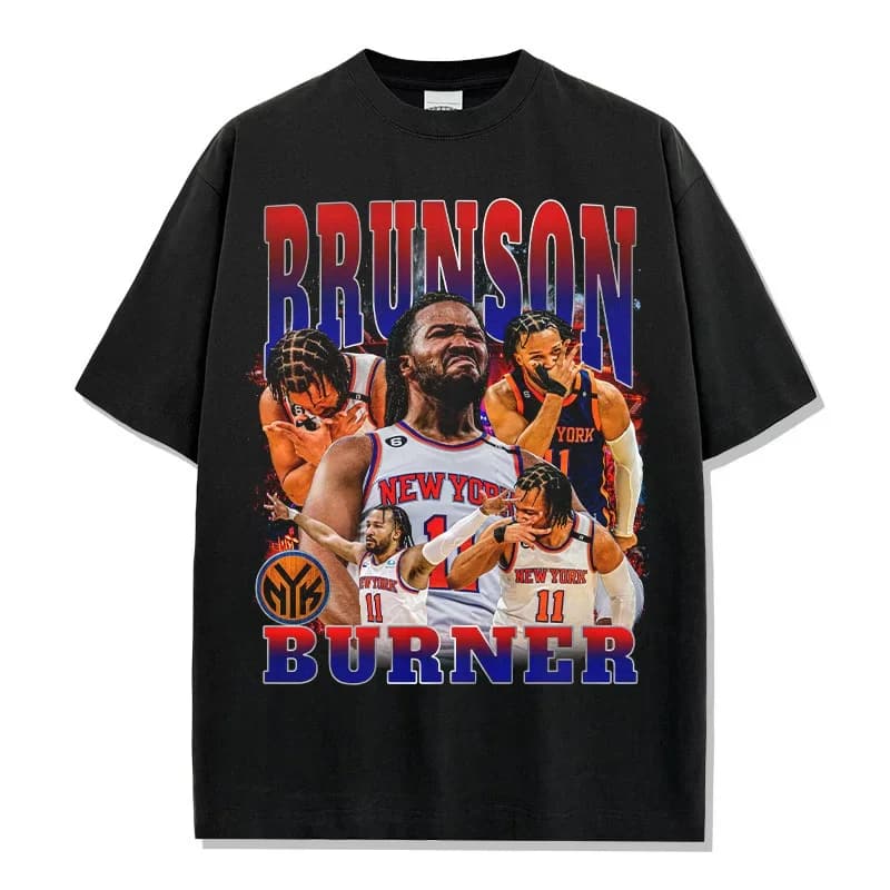 Jalen Brunson Clutch Time Warrior T-shirt with cotton graphics, crew neck, breathable, Harajuku, for basketball training, for outdoors
