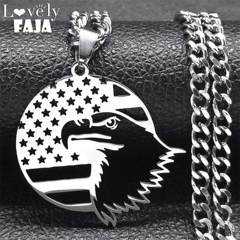 Fashion American Flag Eagle Pendant Necklaces Women Men Stainless Steel Statement Hollow Hip Hop Necklace Jewelry Gift 3221
