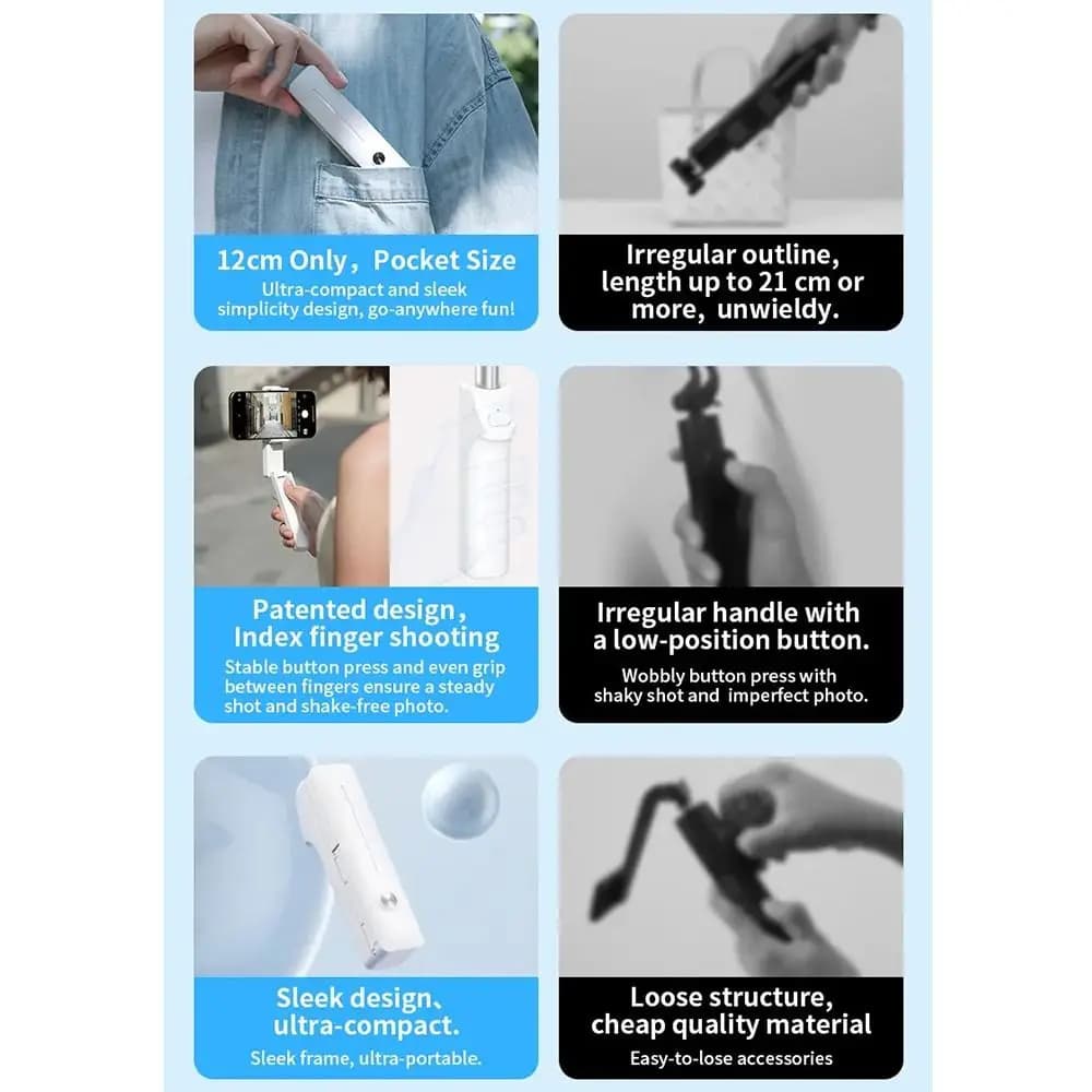 Mini bastone selfie Bluetooth pieghevole anti-vibrazione a 360° ° Supporto per telefono portatile con rotazione, impugnatura antiscivolo, lunghezza regolabile