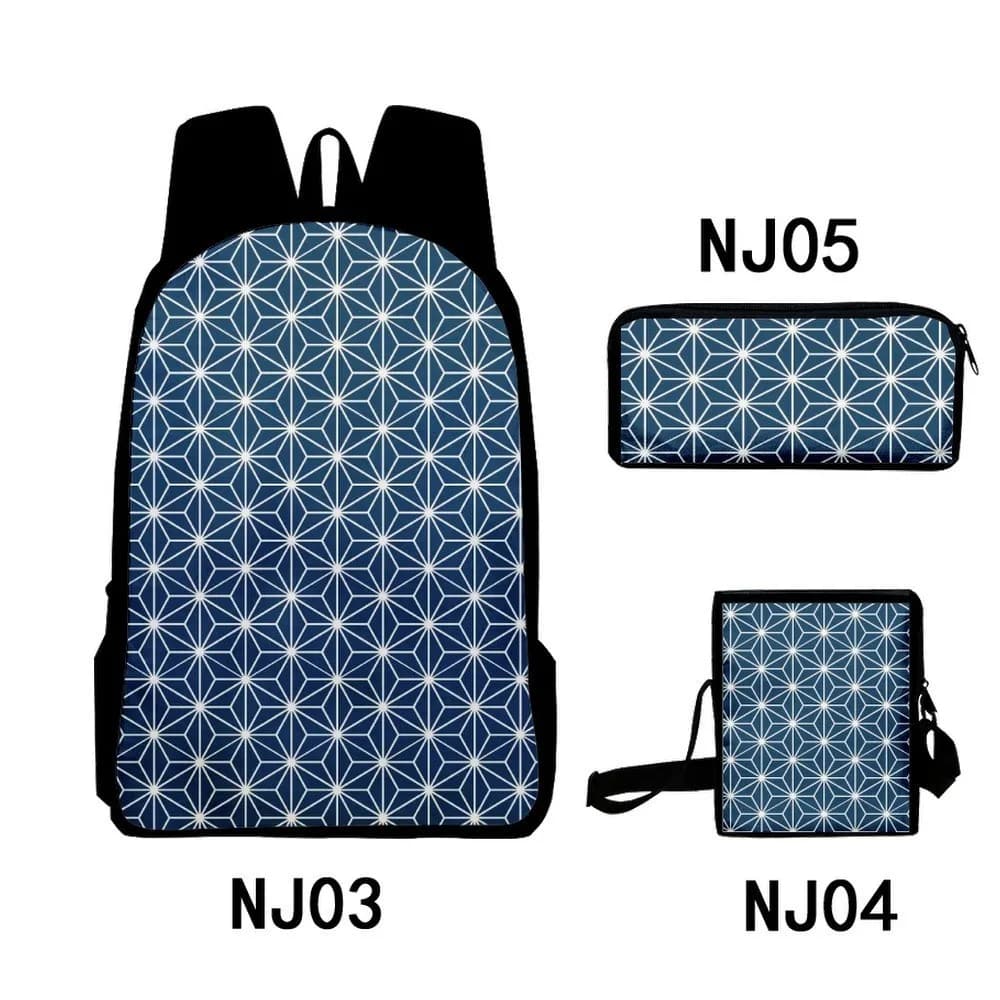 Creative Youthful Funny Geometric grid 3D Print 3pcs/Set Student Travel bags Laptop Daypack Backpack Shoulder Bag Pencil Case