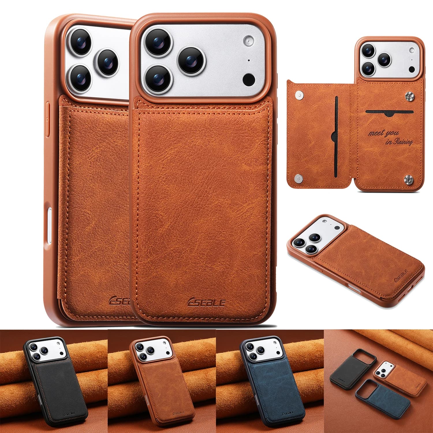 Luxury Retro Vibration Paper Leather Phone Case for iPhone 17 Pro 16 15 14 13 Pro Max 17Air 16E Slim Magnetic Case for Card Holder