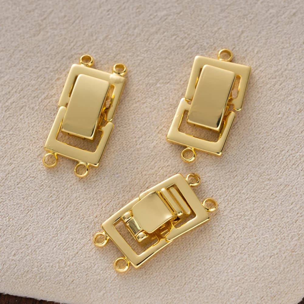 2 Pieces 14K Plated Gold Layer Clasp 2 Strands Layered Necklace Clasp Connectors Bar Links Sliding Lock for Jewelry Creation
