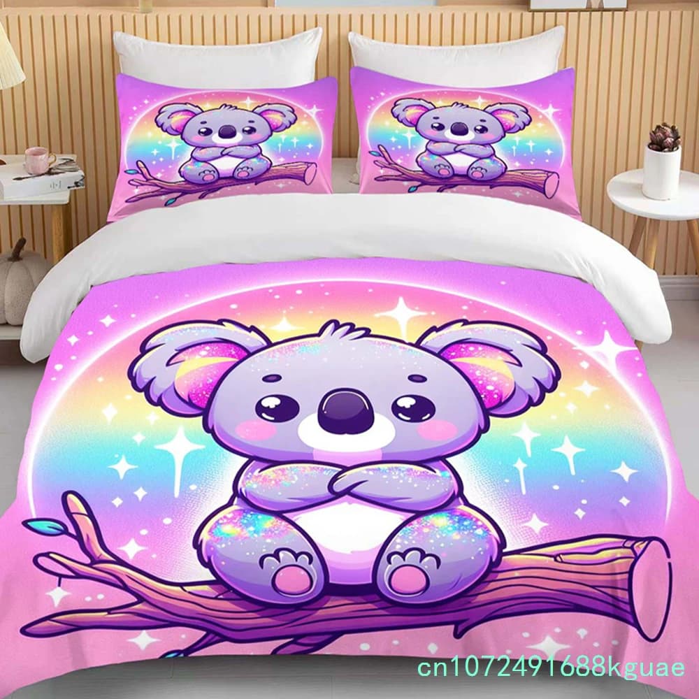 10 Size Cartoon Koala Print 3PCS 1Quilt Cover 2Pillow Cases Bedding Set Duvet Set Comforter Bed Set Queen King Size Home Textile