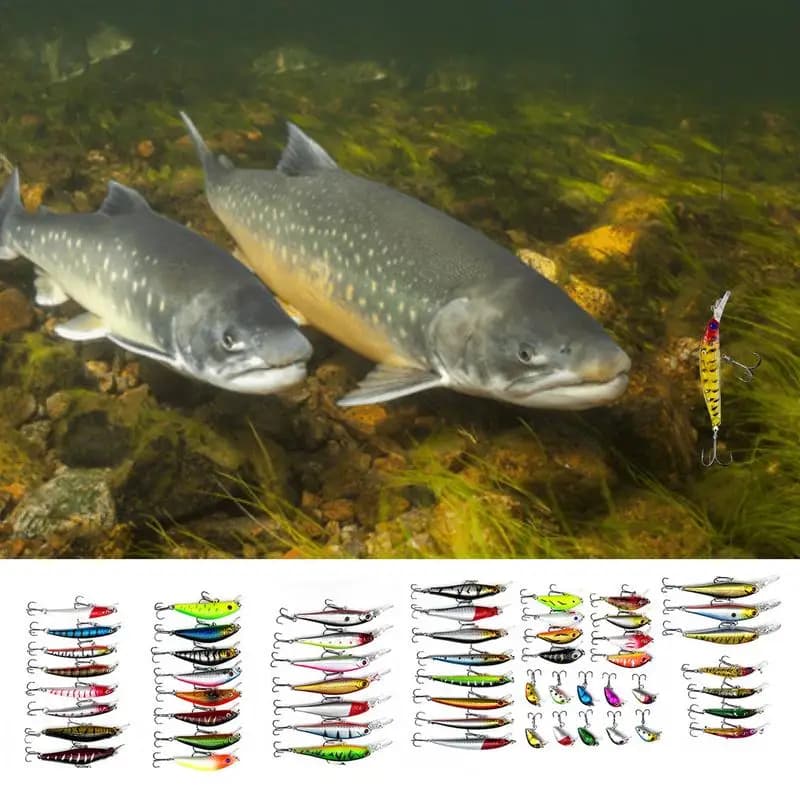 Kit esca da pesca 56 pezzi Kit di accessori per esche da pesca Kit di esche da pesca per carpa Snakehead Acqua salata Spigola d'acqua dolce Luccio Trota