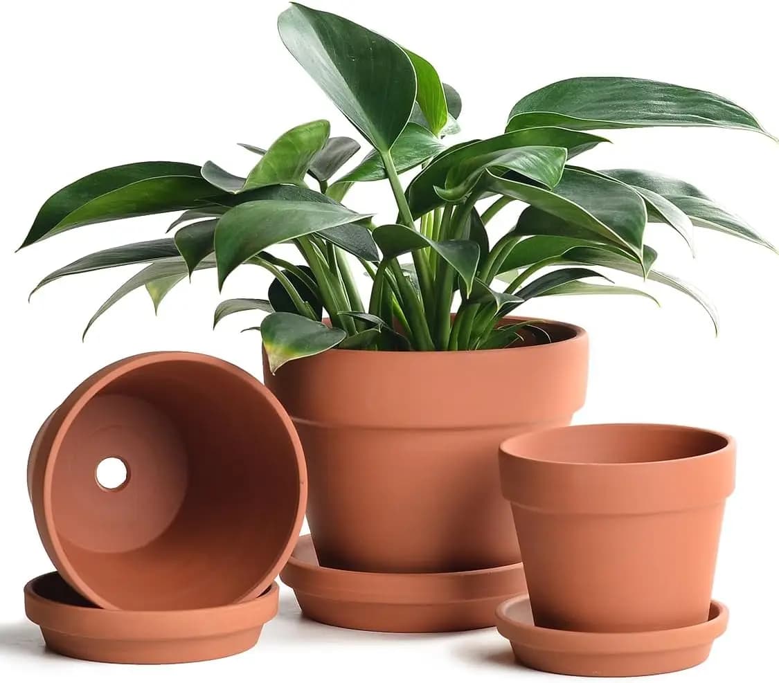 Set di vasi in terracotta con sottovaso - Vasi in ceramica da 5/6/7 pollici con foro di drenaggio, per piante da interno ed esterno, set da 3
