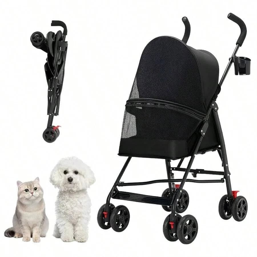 【Nuovo stile】Passeggino per animali domestici per cani e gatti di piccola tagliaCYUmail Passeggino pieghevole a 4 ruote per cani di piccola taglia 0-15 libbre W/C