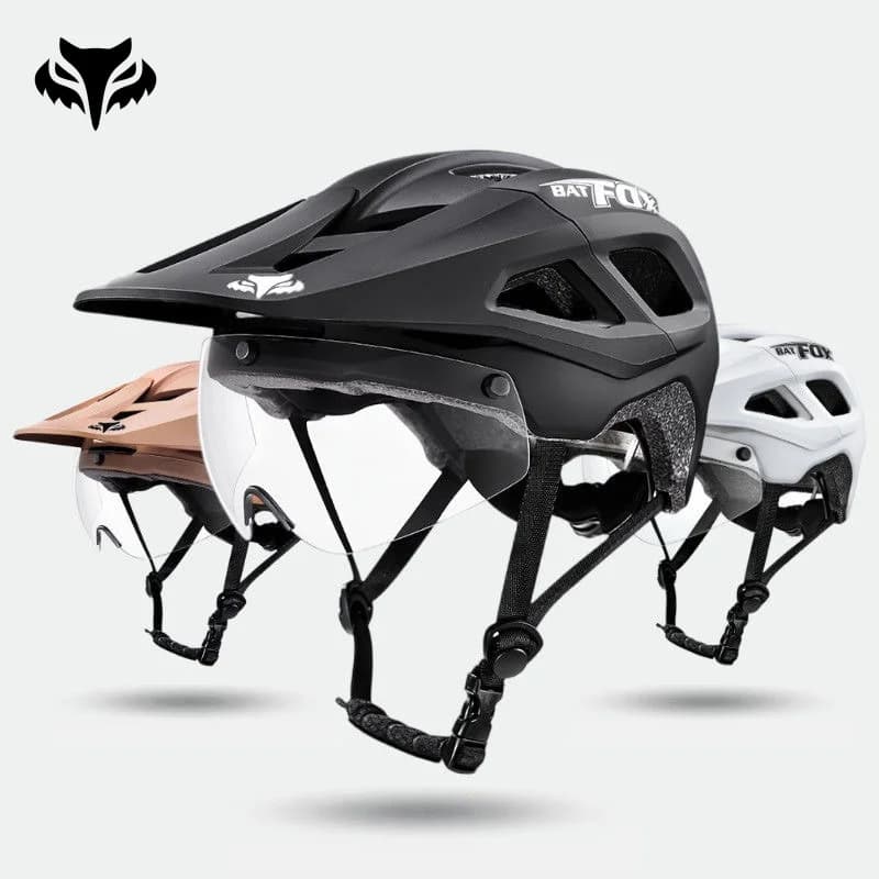 BATFOX Black bicycle helmet with detachable magnetic glasses and visor sunshade MTB racing bike cycling helmet mtb