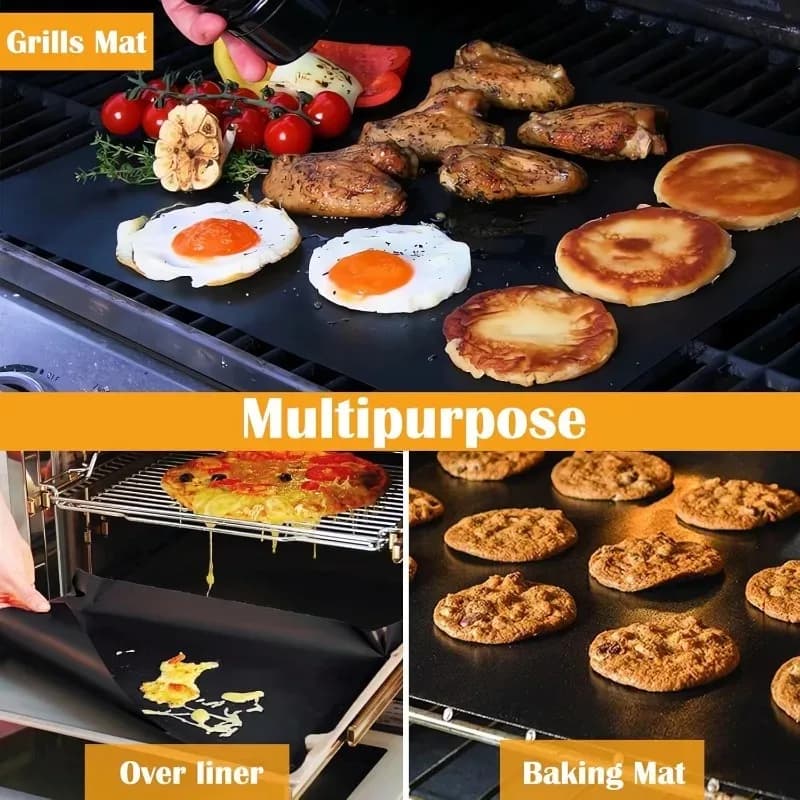 Teflon Grill Mats,Set of 5 Copper Grilling Mats,Baking Mats Barbecue Accessories,Works on Gas, Charcoal, Electric Grill