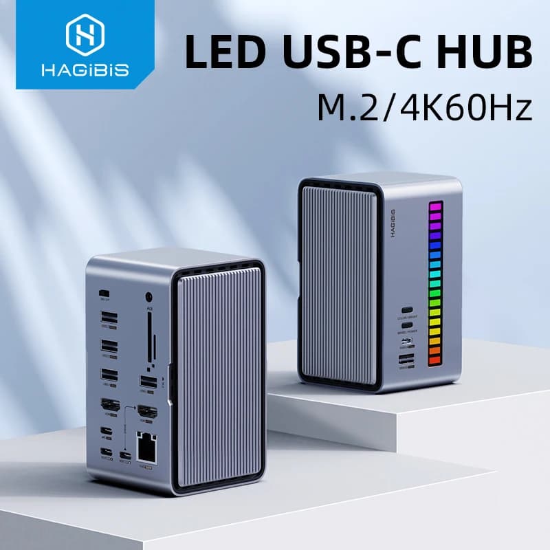 Docking station USB C Hagibis con doppia custodia SSD M.2 compatibile HDMI Ethernet 100W PD USB Hub SD/TF per laptop MacBook Pro