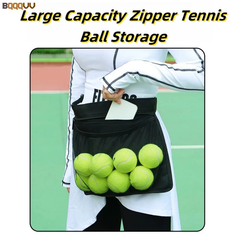 Borsa per il trasporto di palline da tennis, borsa a tracolla con cerniera di grande capacità per palline da tennis, per sport all'aperto, porta cellulare, custodia in rete