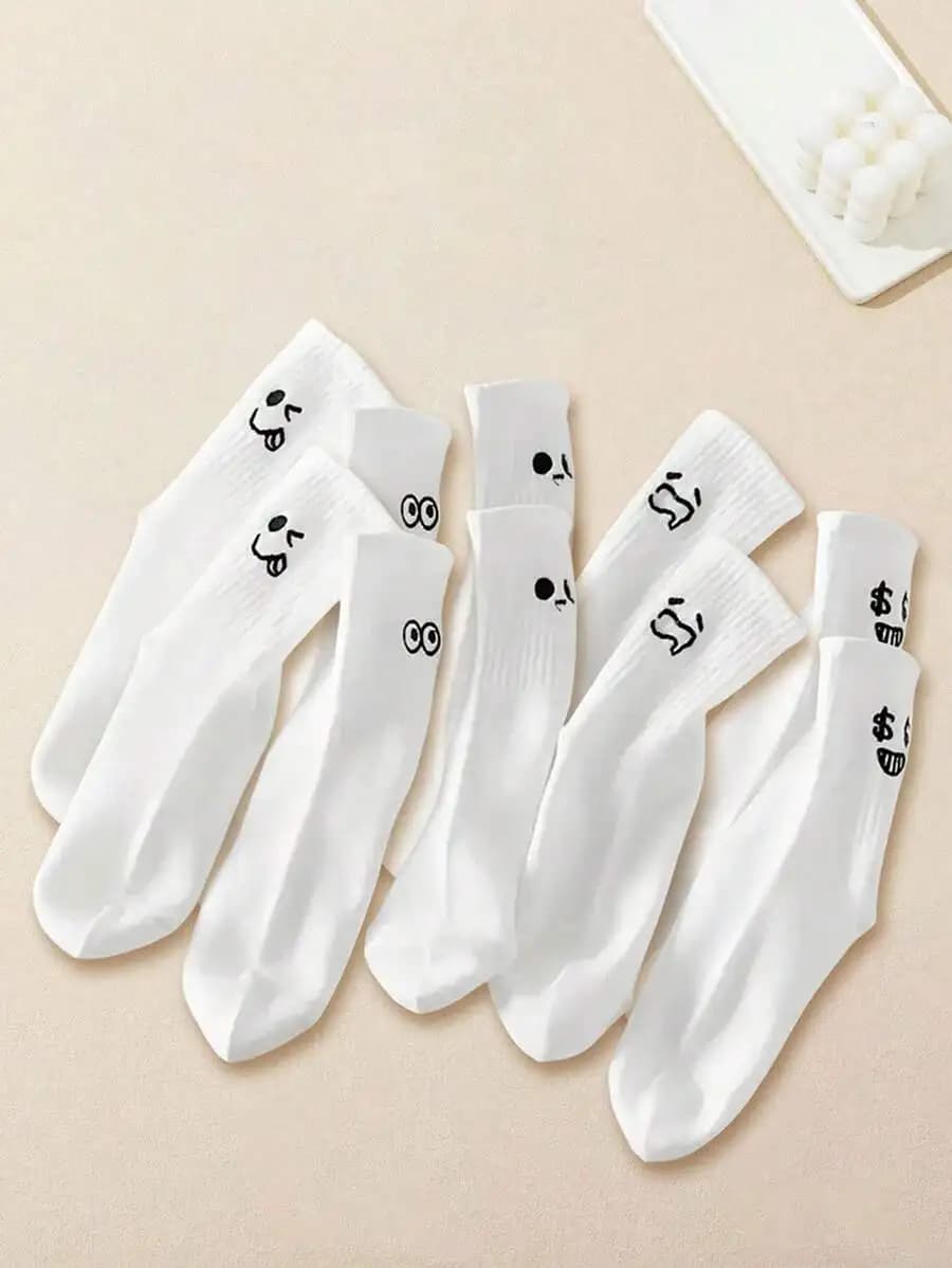 Unisex White Funny Expression Mid-Calf Socks Breathable Sweat-Absorbing Casual College Style