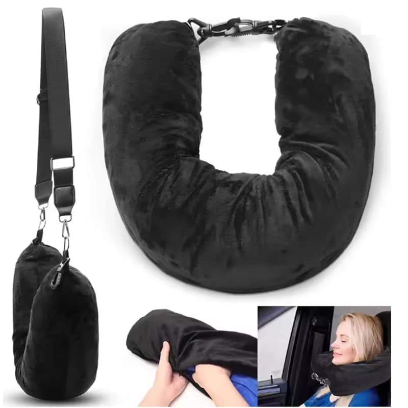 Cuscino per il collo da viaggio con abbigliamento riempibile Federa a forma di U Fodera per cuscino per il collo in velluto per borsa di stoccaggio extra da viaggio in aereo