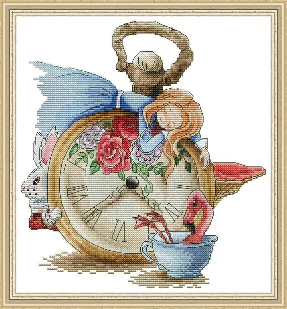 Joy Sunday Nuovo kit punto croce stampato, 11/14/16CT Set ricamo in tessuto Aida modello facile fai da te-Alice addormentato