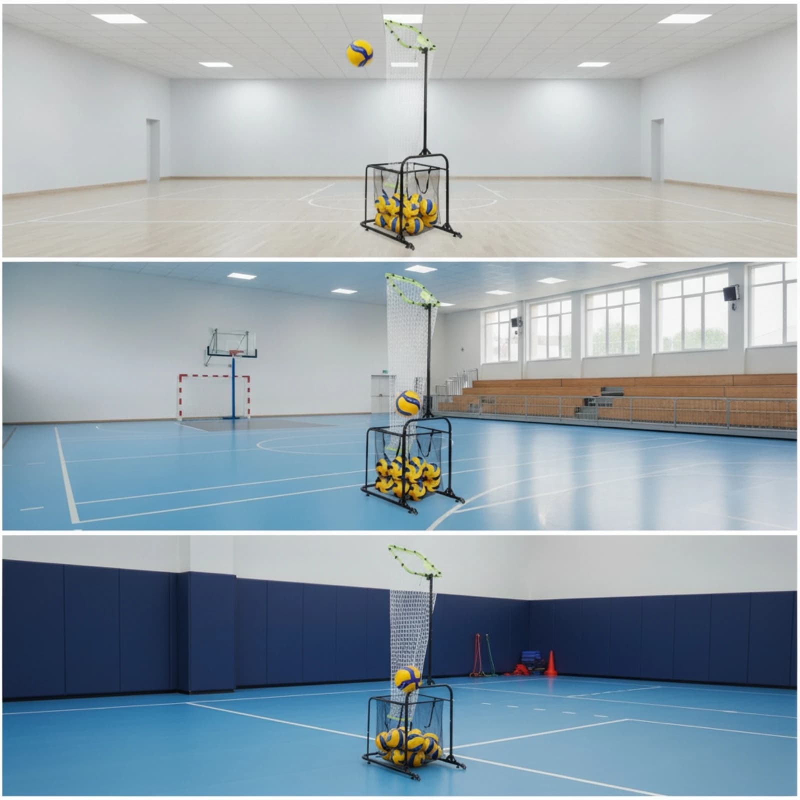 Volleyball Practice Device with Ball Collection Bag Portable Volleyball Net with Ball Collector Sports Equipment Adjustable