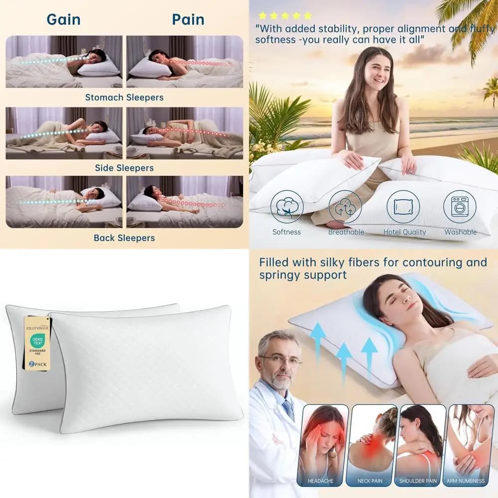 Set di Cuscini Queen Size - Confezione da 2, Certificati Oeko-Tex, Supporto Medio per Tutte le Posizioni di Sonno, Alternativa Ipoallergenica alla Piuma, Mac