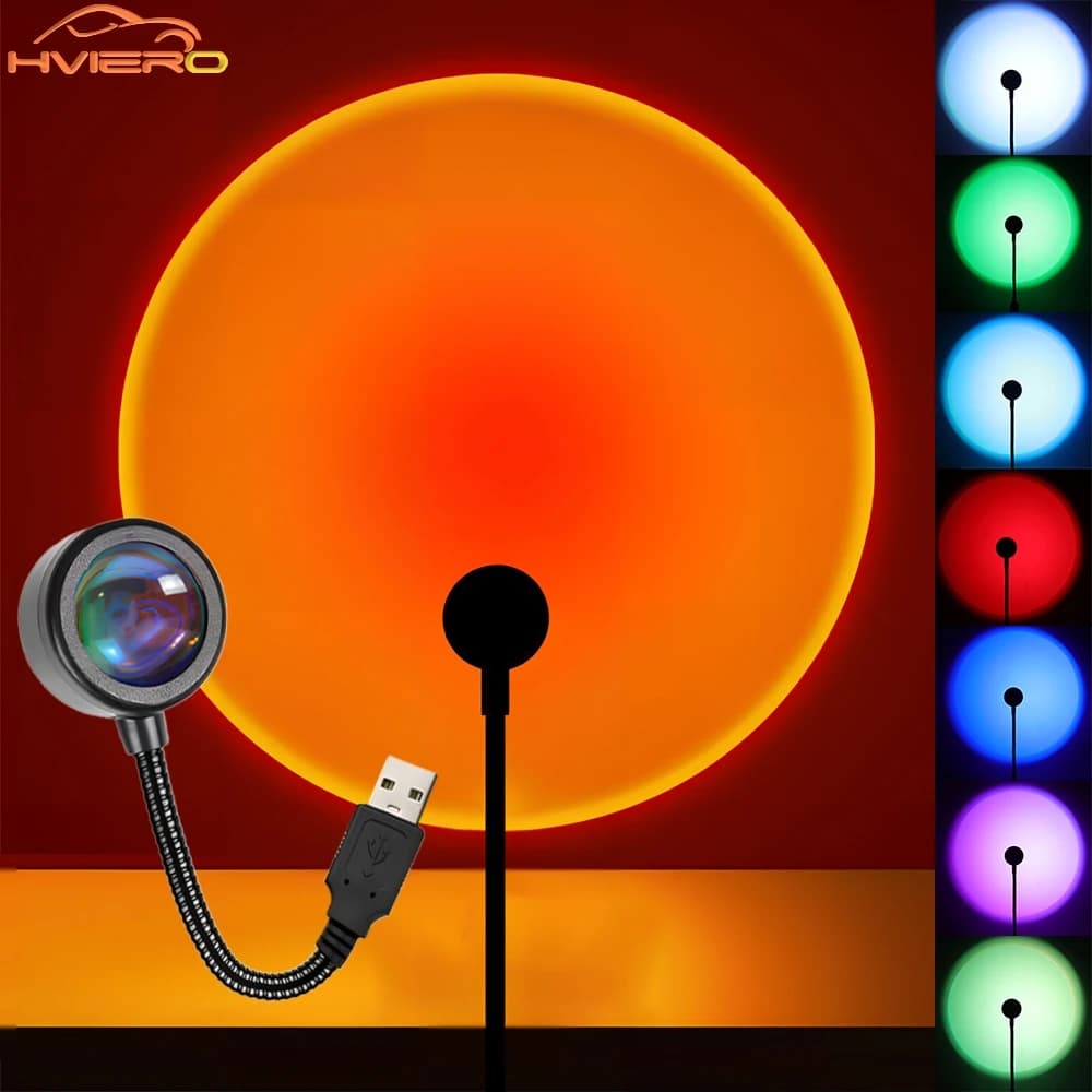 1Pcs USB Interface Sunset Lamp Led Rainbow Neon Background Projector Room Decoration atmosphere Net Red Colorful Flexible Light