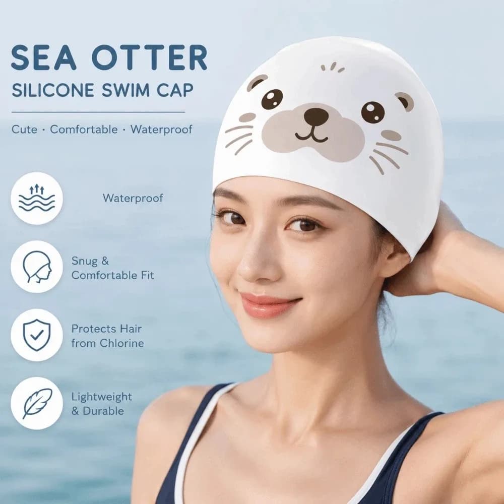 Creative Swimming Hat Funny Sea Otter Pattern Silicone Swim Cap High Elasticity Waterproof Bathing Caps Protecting Hair