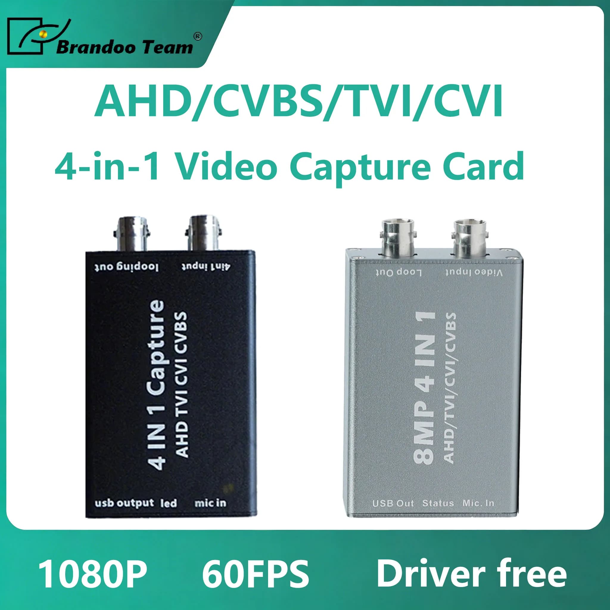Scheda di acquisizione video USB 4 in 1 AHD CVBS CVI TVI, standard UVC UAC, 1080P 60FPS, audio/video, compatibile con OBS/PotPlayer
