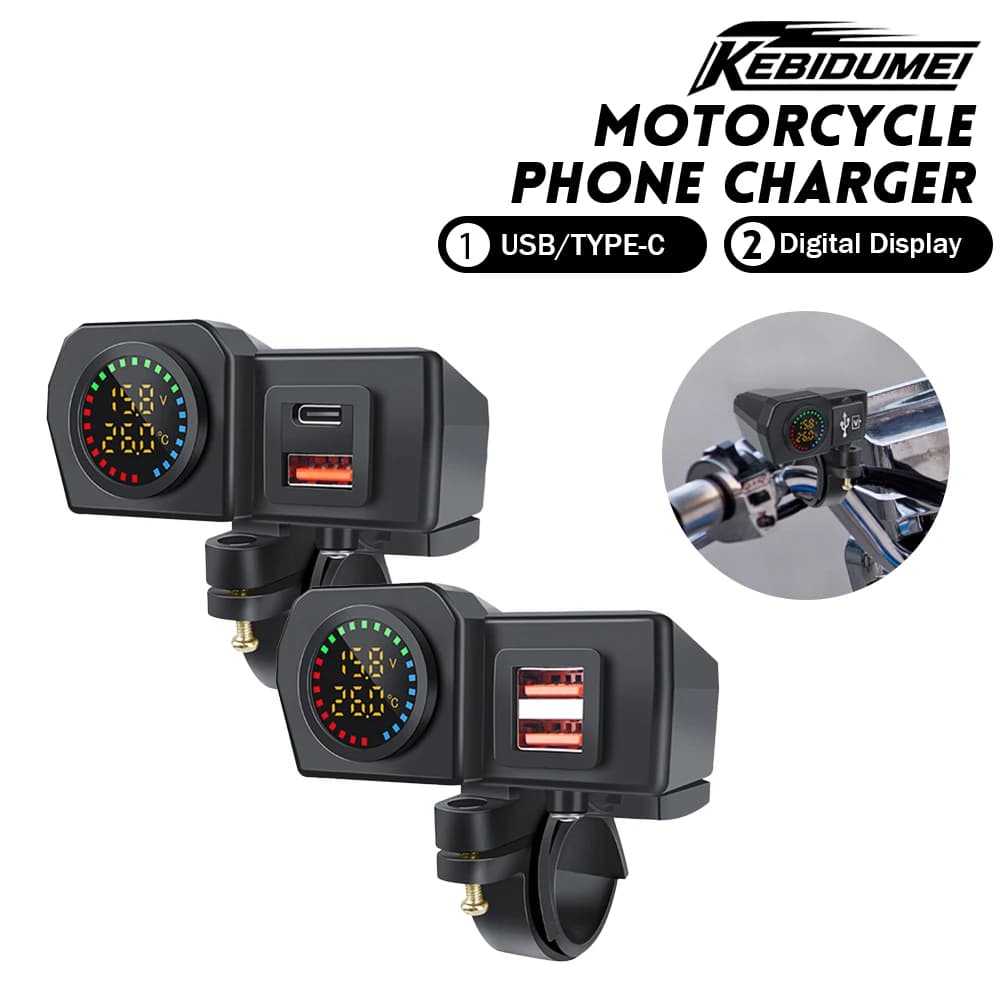 KEBIDUMEI Caricabatterie per moto PD QC3.0 Presa manubrio con display volt di temperatura Adattatore di alimentazione Accessori moto