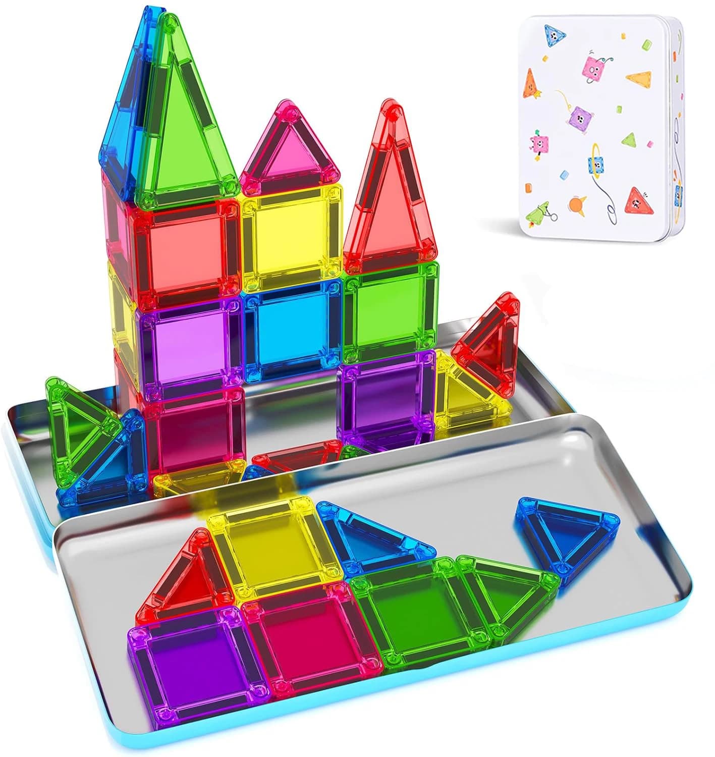 Mini piastrelle magnetiche con scatola portaoggetti in metallo Blocchi magnetici Giochi per bambini Giocattoli educativi Montessori portatili per Capodanno