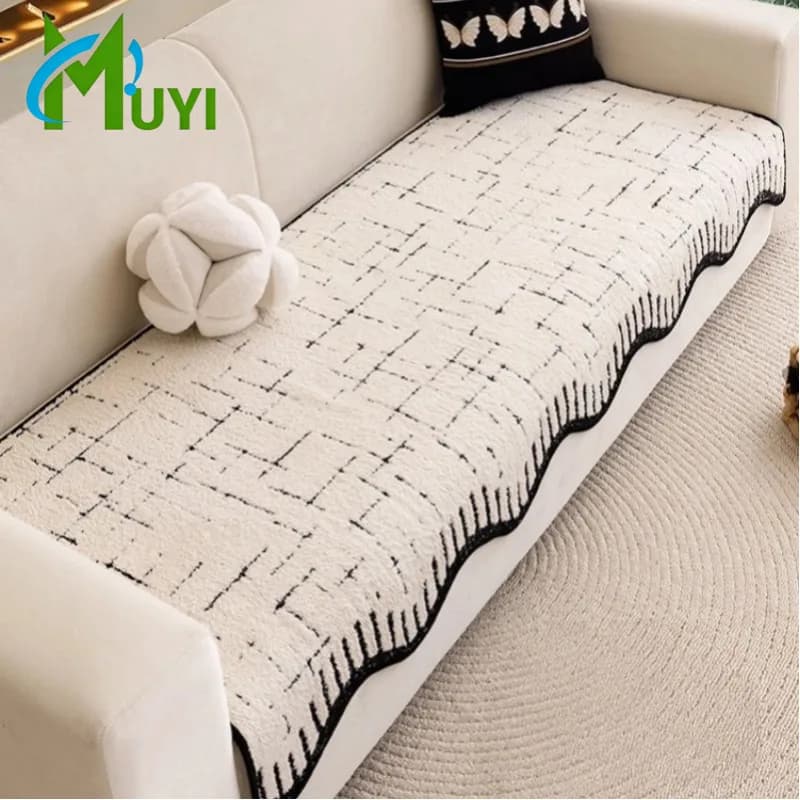 Plush Wave Edge Sofa Covers Europe Style Soft Couch Cover Protector Mat Luxury Anti-slip Slipcover for Living Room Decoration