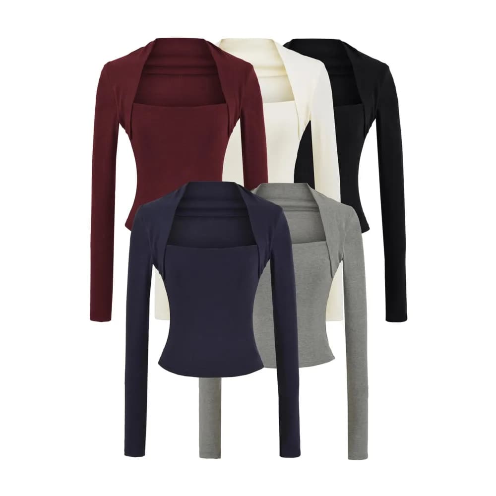 Casual Long Sleeve Tops Blusas T Shirt Tees Women's T-shirts Simple Style Temperament All-match Hot Girl Slim Trendy Solid Color