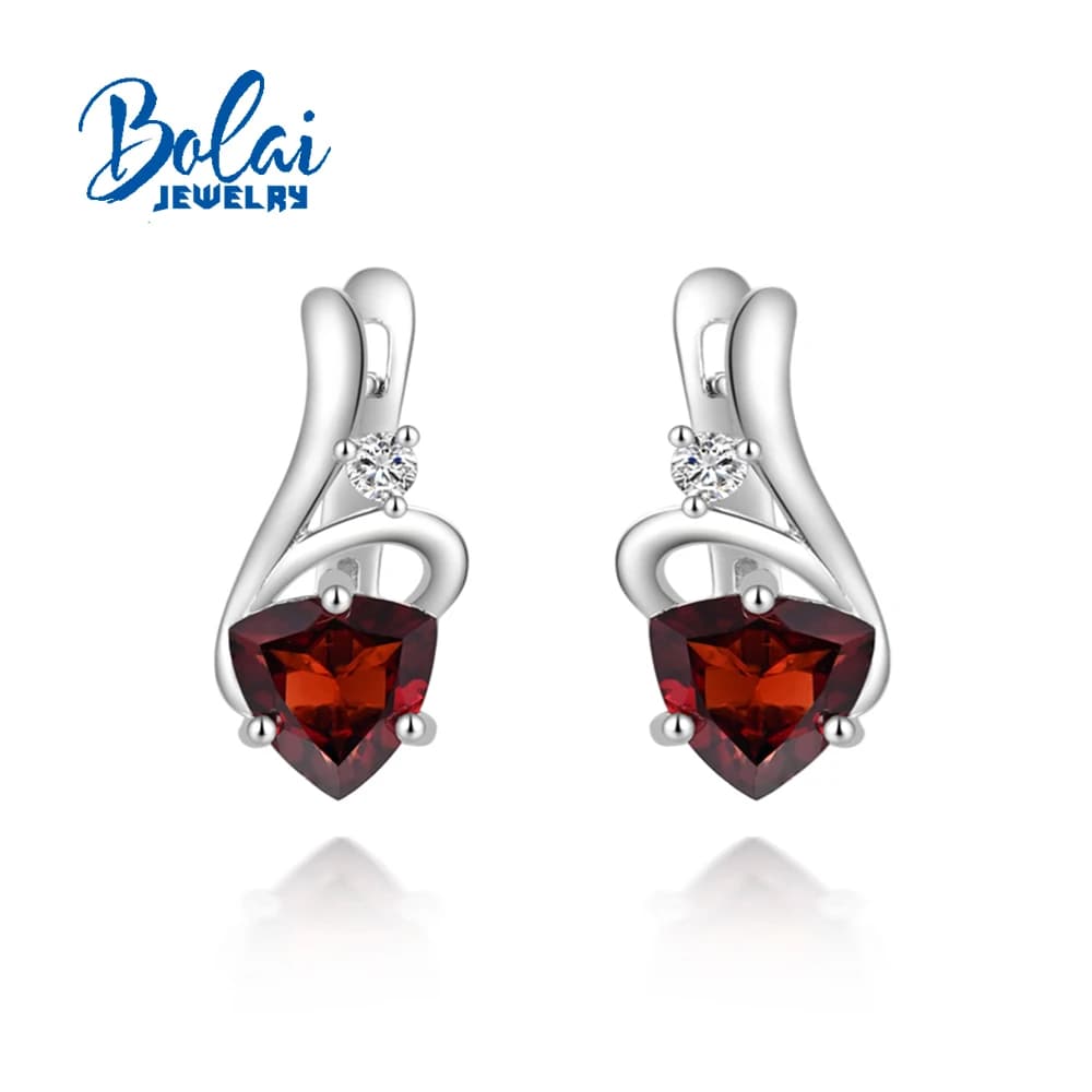 Orecchini con gemme triangolari di granato naturale dal design raffinato, in argento S925, regali di compleanno di lusso leggero per donne e ragazze