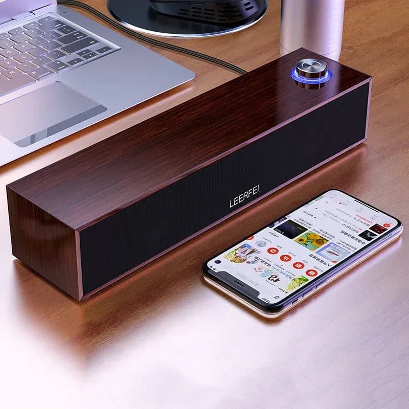 Home Theater Altoparlante Bluetooth cablato Subwoofer per computer Echo Soundbar da parete Desktop Soundbox in legno Scheda stereo HiFi Centro musicale