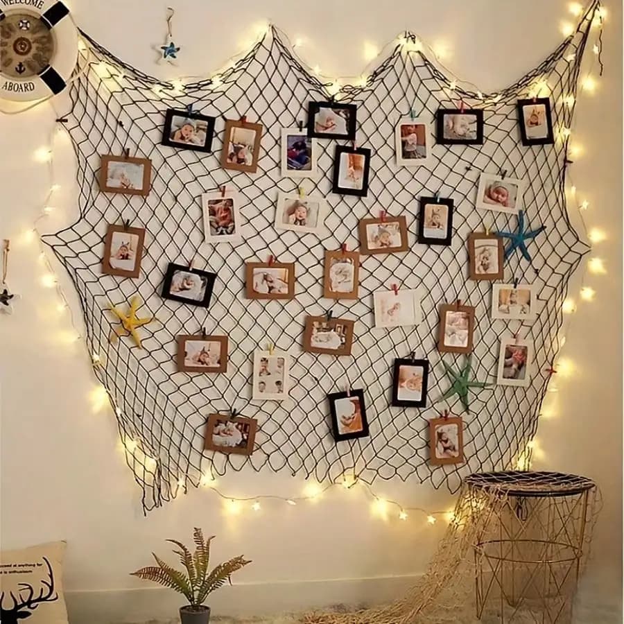 Mesh party decorations for fish, frames for exposure to photo Wall decoration for photo with fishing net, Mediterranean wall decoration with water theme