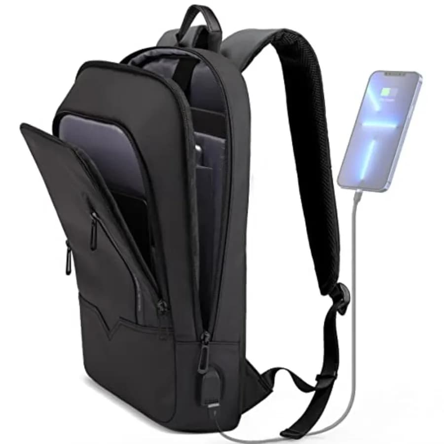Zaino per Uomo, Zaino Sottile per Affari con Caricatore USB, Zaino Leggero Antifurto per Computer, Zaini da Viaggio Resistenti all'Acqua per Laptop