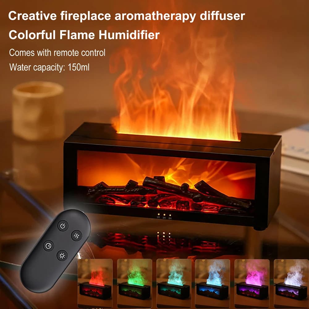 Macchina per aromaterapia con fiamma 3D simulata, umidificatore per oli essenziali, illuminazione per atmosfera colorata con telecomando, regalo per le vacanze