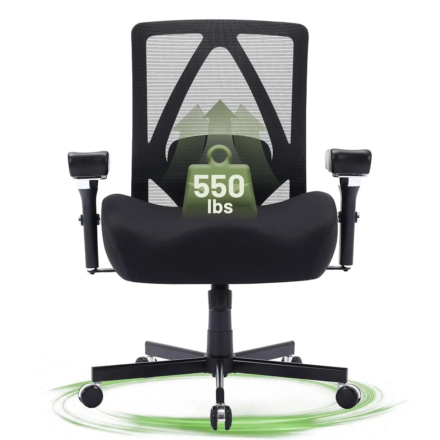 Sedia da Ufficio Grande e Alta per Carichi Fino a 250 kg, Sedia Ergonomica da Scrivania con Cuscino Spesso a Forma di W e Braccioli 4D, Rete Traspirante, Personalizzabile