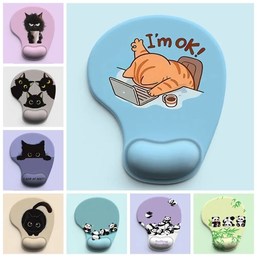 Tappetino per mouse antiscivolo con animali dei cartoni animati, morbido in silicone, comodo poggiapolsi, superficie liscia, supporto ergonomico per il polso da scrivania, per computer