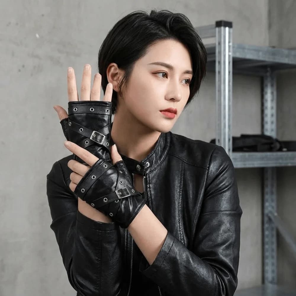 Fashion Rivet Half-finger Gloves Black Hip Hop Fingerless Mittens Elastic Y2K Arm Cover Women