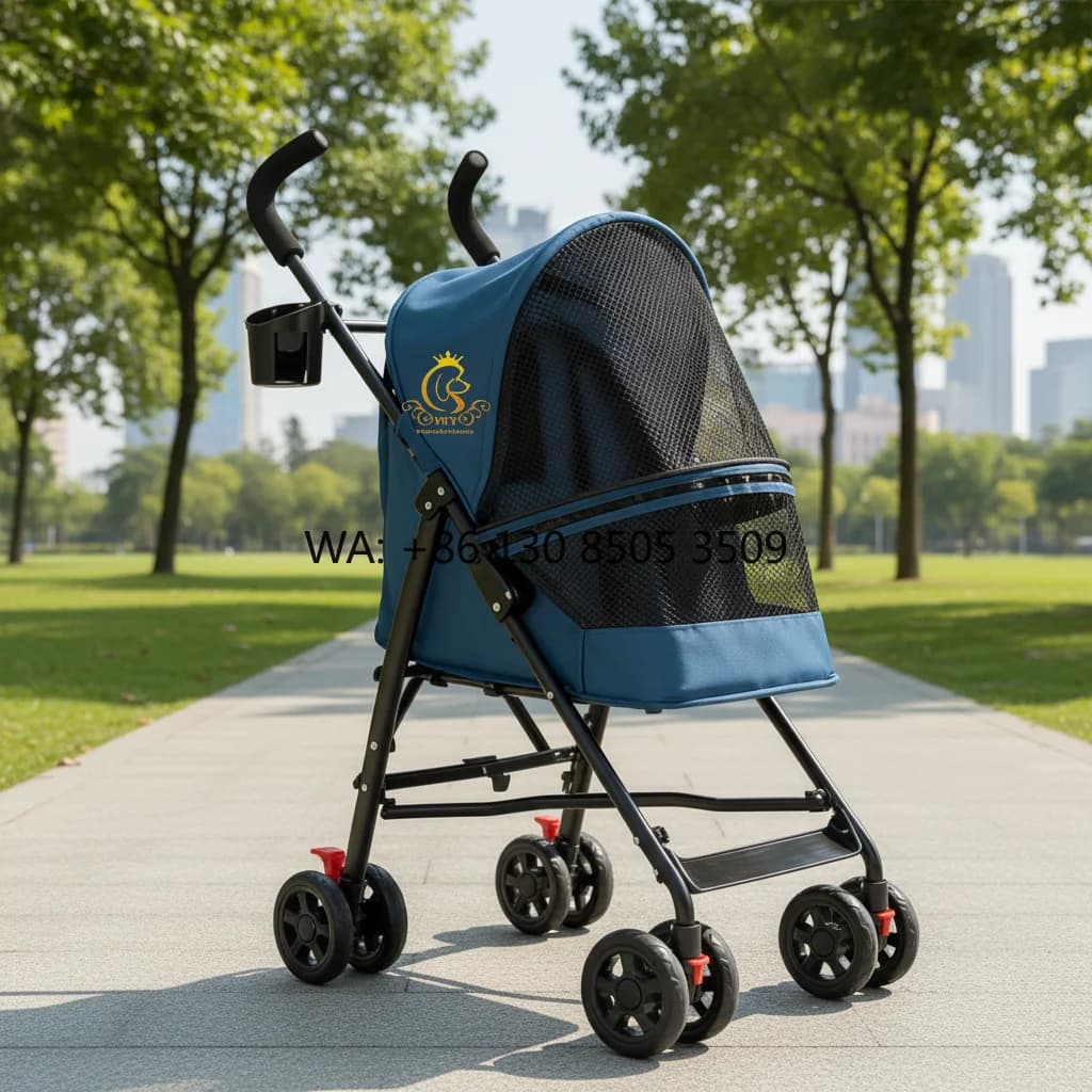 Passeggino Premium per Animali Domestici con Ruote Anteriori a Sgancio Rapido, Telaio in Ferro con Rete Traspirante, per Cani e Gatti (Carico Massimo 15kg)