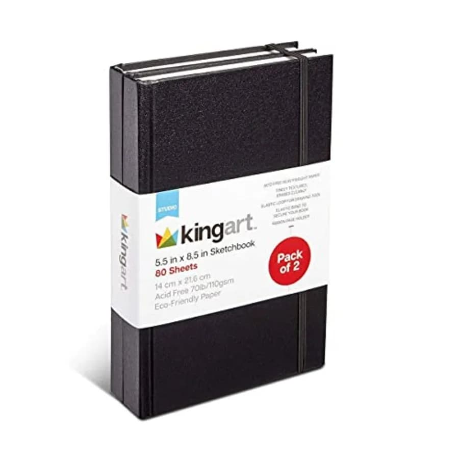 Black Hardcover 5.5" x 8.5" Sketchbook JOURNALS, 2-Pack, Perfect Bound, 70 Pound 110 GSM,160 Pages/ 80 Sheets Each