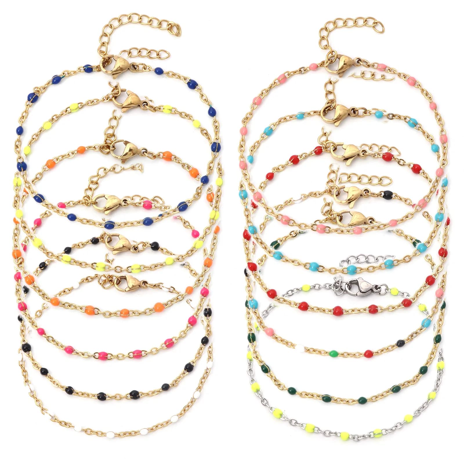 Bracciali in acciaio inossidabile 304 perline smaltate catena per cavi a maglia catene in metallo Color oro per gioielli da donna regali 17cm di lunghezza, 1 pz