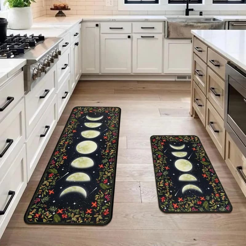 VIKAMA Tappetino da cucina Boho Celestial Moon Phase, tappetino antiscivolo, durevole, lavabile, per cucina, corridoio, decorazione per la casa