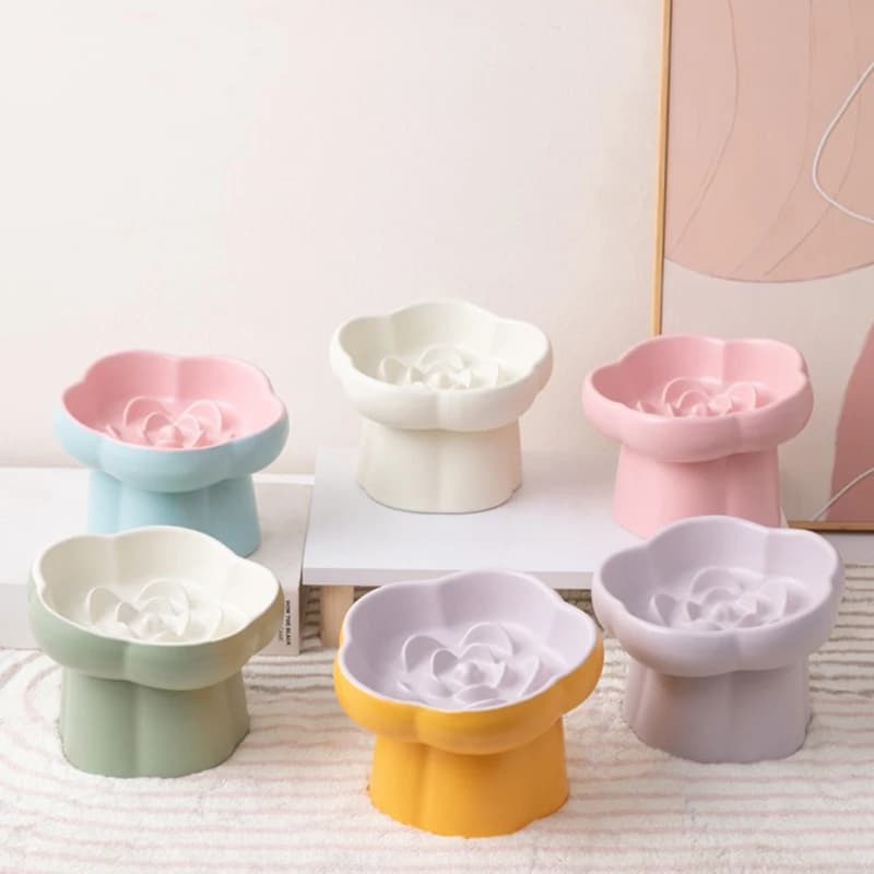 Ciotola Rialzata in Ceramica per Gatti, Alimentatore Lento Anti-Soffocamento, Ciotola Inclinata per Snack e Acqua per Gatti e Cuccioli, Accessori per Animali Domestici in Porcellana