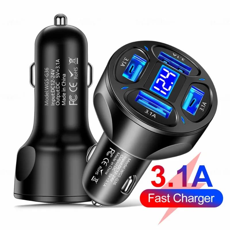 Caricatore per auto PD USB da 60 W 3.1 A a 4 porte per iPhone Samsung Xiaomi adattatore per accendisigari a ricarica rapida