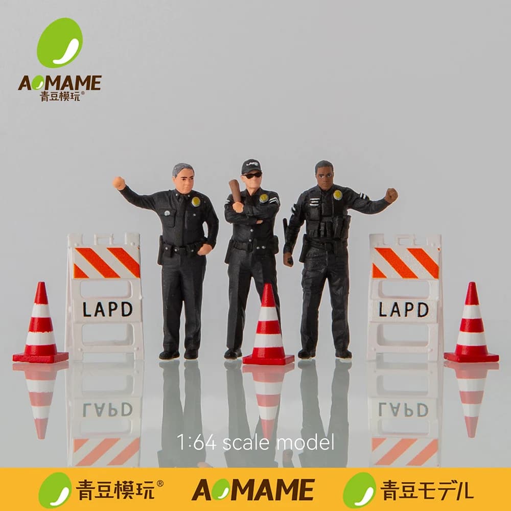 1/64 LAPD Police Set Resin Figures, 3D Printed American Street Scene Miniature Model Kit for Diorama Display