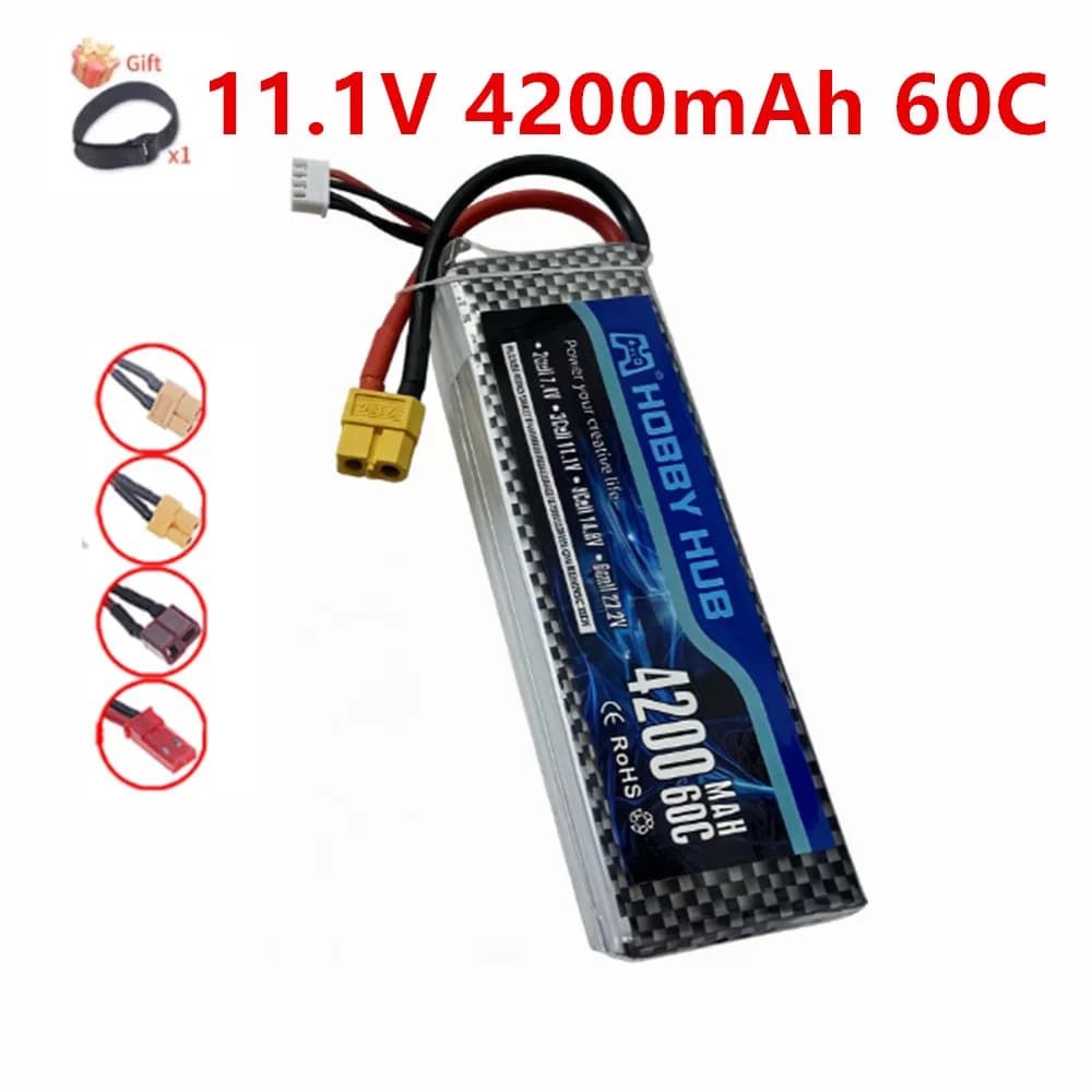 Batteria Lipo 3S 11.1V 4200mAh 60C~80C con Connettore XT60 DEANS T XT30 JST per Aeromodelli RC, Quadricotteri, Droni FPV, Camion, Elicotteri