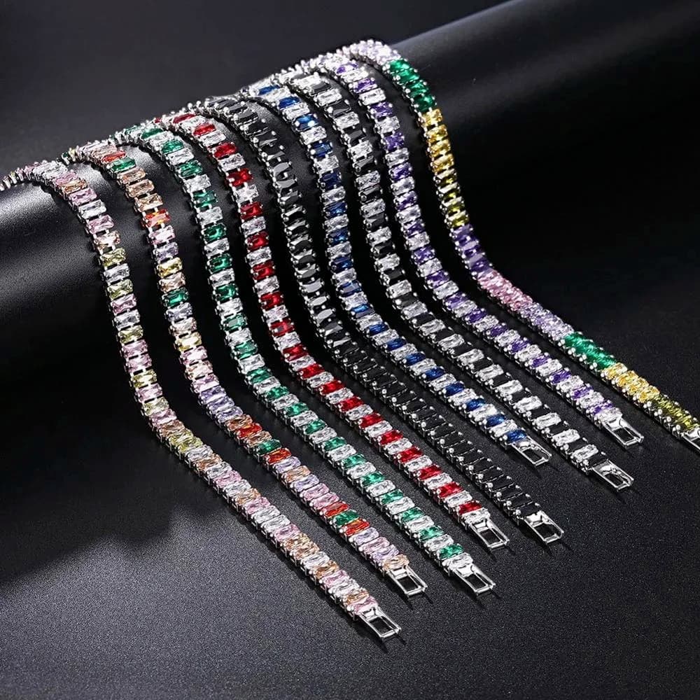 Braccialetti da Tennis in cristallo arcobaleno per donna Kpop Color argento regali per amici catena di braccialetti con zirconi colorati a mano gioielli H167-M